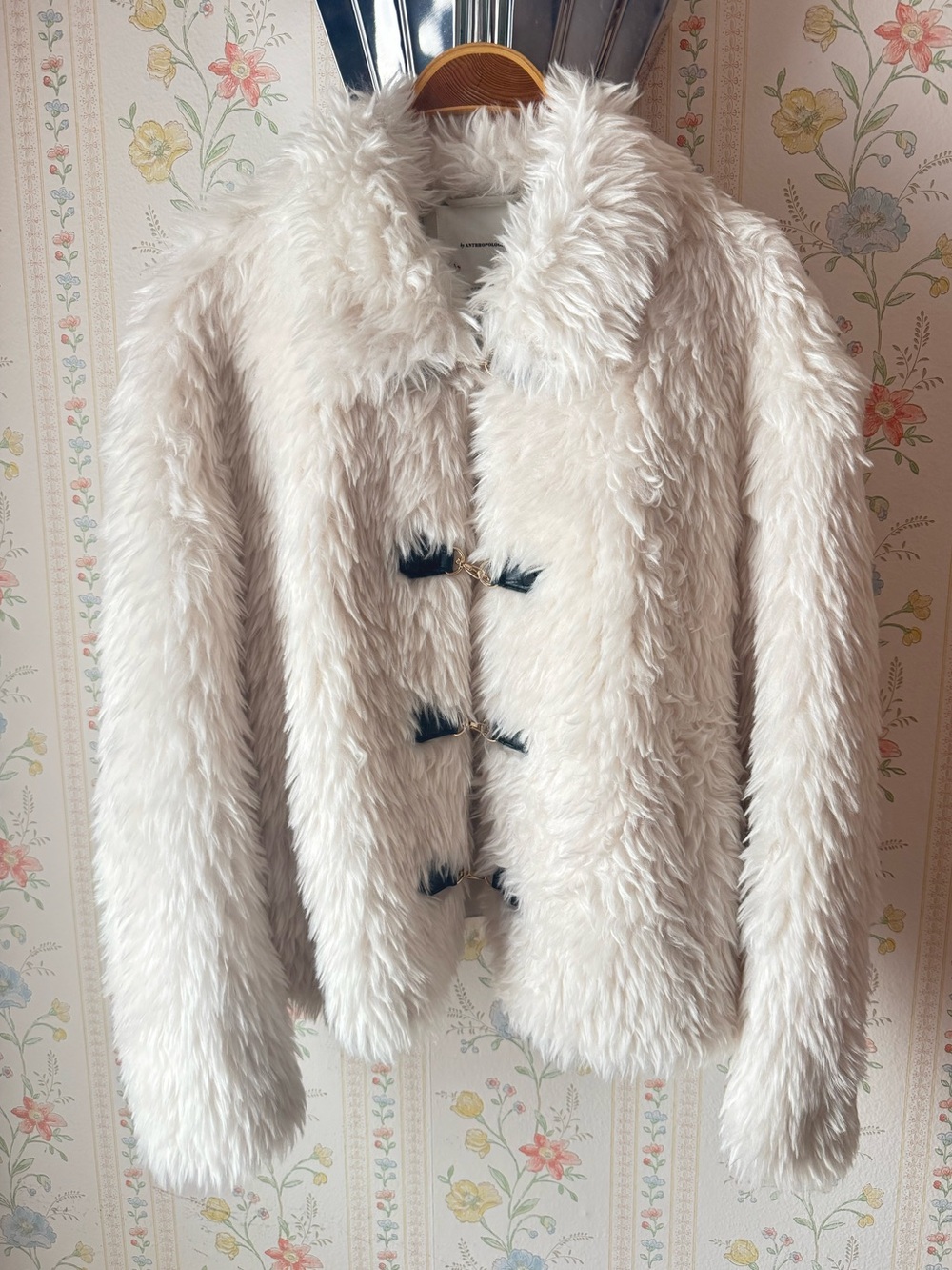 Anthropologie white faux fur jacket